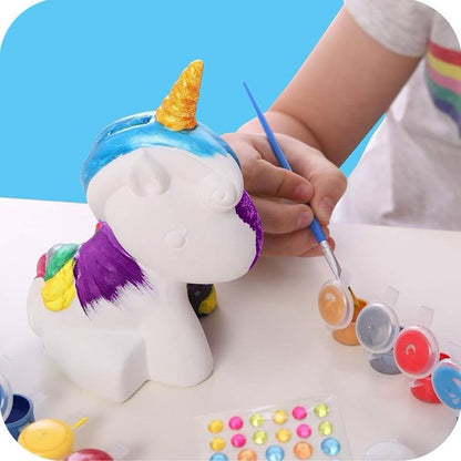 Original Stationery Decorate And Paint Your Own Unicorn Money Box, Creative Kids Paint Set for Girls With 21 Gems, 12 Non-Toxic Colours