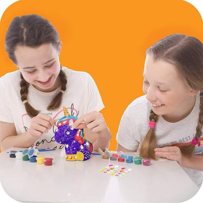 Original Stationery Decorate And Paint Your Own Unicorn Money Box, Creative Kids Paint Set for Girls With 21 Gems, 12 Non-Toxic Colours